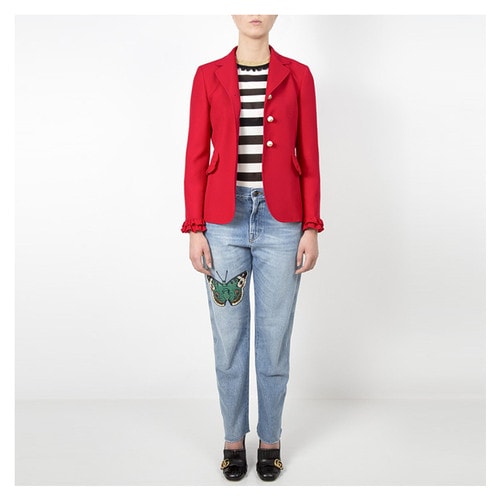 GUCCI/古馳 女士褶皺花邊設(shè)計(jì)羊毛真絲混紡?fù)馓?AL