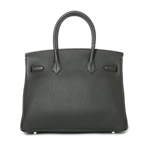 HERMES(愛馬仕) 黑色皮質銀扣手提包Birkin30