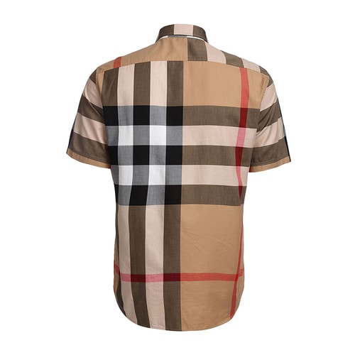 BURBERRY/博柏利 男士褐色經(jīng)典格紋純棉短袖襯衫 4554716