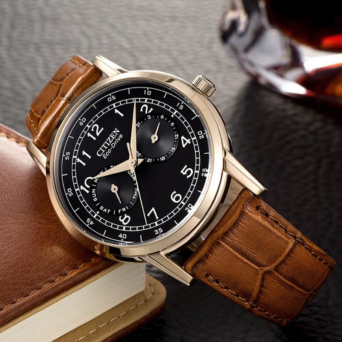 Citizen/西鐵城 光動能商務休閑小牛皮男表AO9003-08E