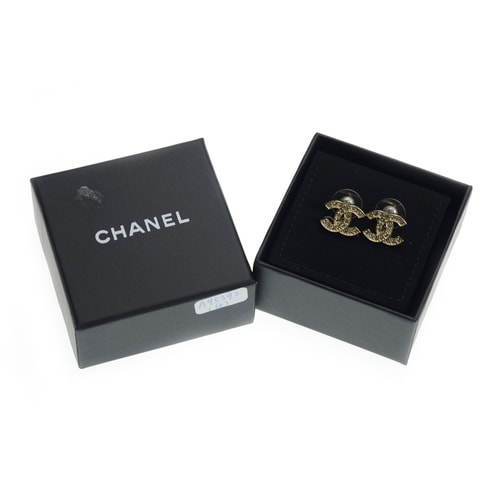 CHANEL/香奈兒 16秋經典款中號淡金色水鉆 雙c logo耳釘 A95392GP
