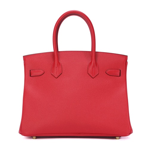 HERMES(愛(ài)馬仕) Birkin30紅色皮質(zhì)金扣手提包