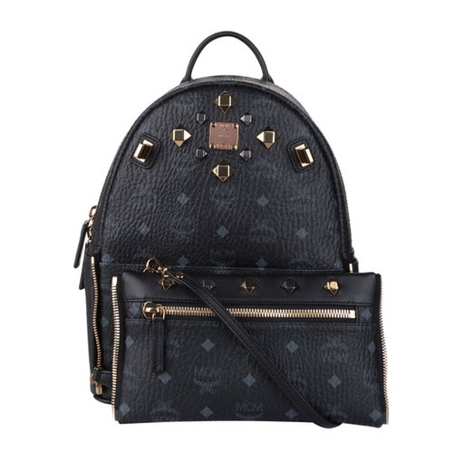 MCM/MCM 女士黑色牛皮鉚釘中號(hào)雙肩包Backpacks MMK6SVE80 BK001