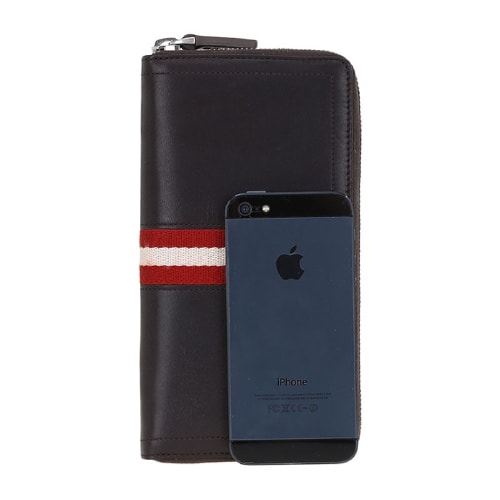 BALLY/巴利 男士TASYO小牛皮織帶長(zhǎng)款拉鏈錢包錢夾6179155巧克力/米紅條紋