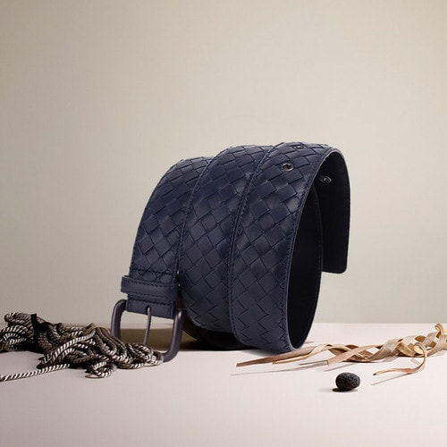 Bottega Veneta/葆蝶家 男士牛皮深藍色編織腰帶/173784 V4650 4013
