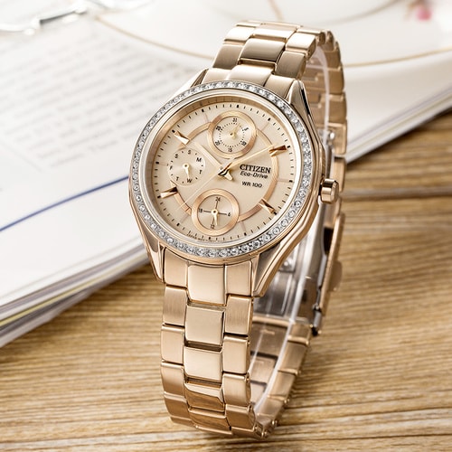 Citizen/西鐵城 光動能玫瑰金女士手表FD1063-57X