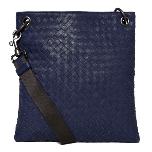 Bottega Veneta/葆蝶家 編織牛皮男士兩用單肩斜挎包 藏藍色