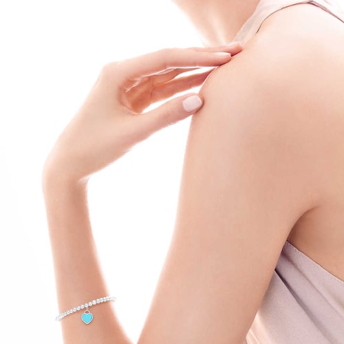 Tiffany & Co./蒂芙尼 女式藍(lán)色心形小珠Bead琺瑯手鏈 6.5英寸 TGRP03577