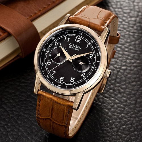 Citizen/西鐵城 光動能商務休閑小牛皮男表AO9003-08E