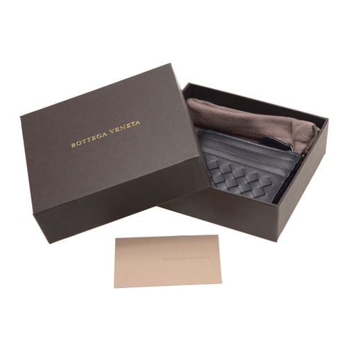 Bottega Veneta/葆蝶家 中性藍色羊皮編織卡套卡包 #367004 V001N 4014