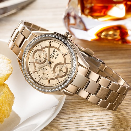 Citizen/西鐵城 光動能玫瑰金女士手表FD1063-57X