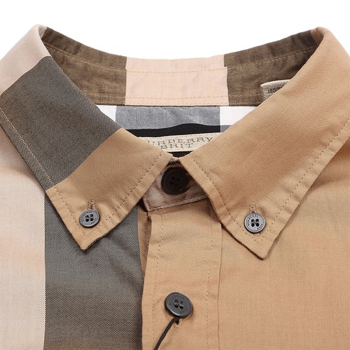 BURBERRY/博柏利 男士褐色經(jīng)典格紋純棉短袖襯衫 4554716