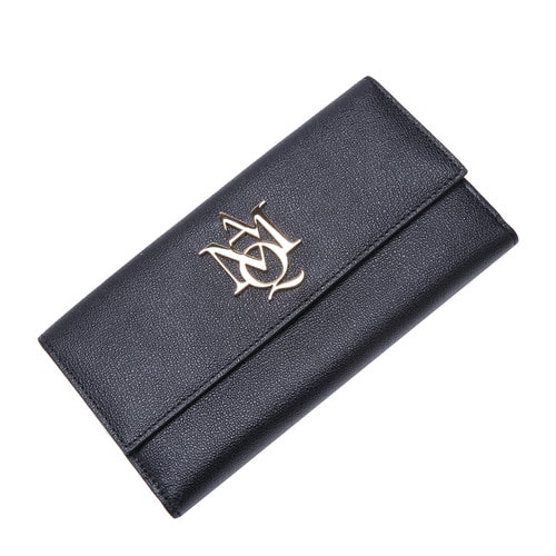 Alexander McQueen/亞歷山大麥昆牛皮材質金屬字母裝飾女士長款錢夾,439195DN10G 1000 WOMEN WALLET